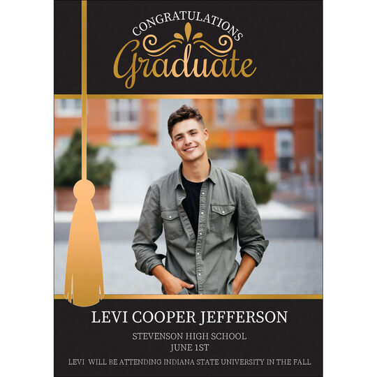 Faux Gold Foil Tassel Photo Graduation Announcements